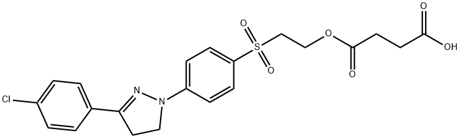 こはく酸水素2-[[4-[[3-(4-クロロフェニル)-4,5-ジヒドロ-1H-ピラゾール]-1-イル]フェニル]スルホニル]エチル 化学構造式