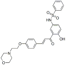 N-[4-hydroxy-3-[3-[4-[2-morpholinoethoxy]phenyl]acryloyl]phenyl]benzenesulphonamide 结构式
