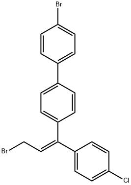 4-ブロモ-4'-[(E)-3-ブロモ-1-(4-クロロフェニル)-1-プロペニル]-1,1'-ビフェニル 化学構造式