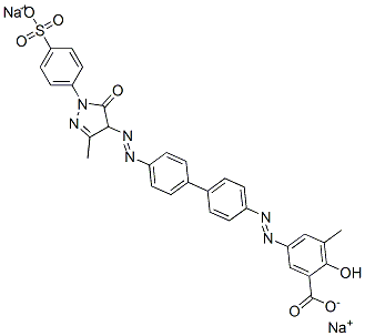 5-[[4'-[[4,5-dihydro-3-methyl-5-oxo-1-(4-sulphophenyl)-1H-pyrazol-4-yl]azo][1,1'-biphenyl]-4-yl]azo]-3-methylsalicylic acid, sodium salt Struktur