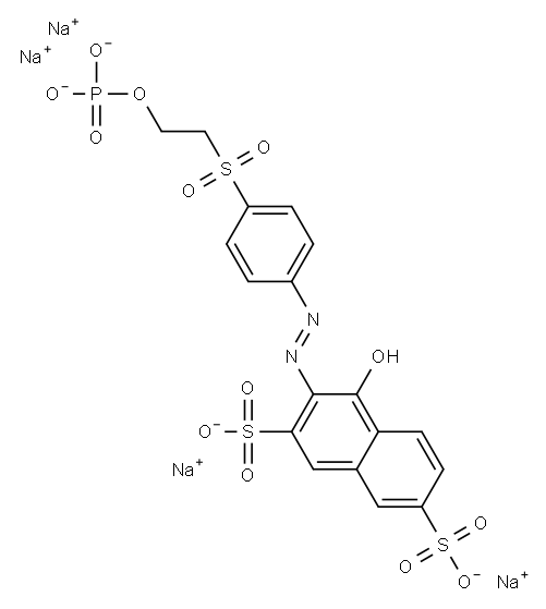 4-ヒドロキシ-3-[[4-[[2-(ホスホノオキシ)エチル]スルホニル]フェニル]アゾ]-2,7-ナフタレンジスルホン酸/ナトリウム,(1:x) 化学構造式