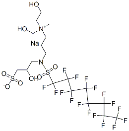 sodio[3-[[(heptadecafluorooctyl)sulphonyl](2-hydroxy-3-sulphonatopropyl)amino]propyl](2-hydroxyethyl)dimethylammonium hydroxide Structure