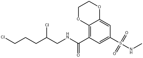 N-(2,5-dichloropentyl)-2,3-dihydro-7-(N-methylsulphamoyl)-1,4-benzodioxin-5-carboxamide Struktur