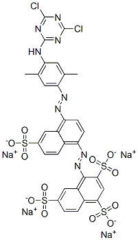 tetrasodium 4-[[4-[[4-[(4,6-dichloro-1,3,5-triazin-2-yl)amino]-2,5-dimethylphenyl]azo]-6-sulphonato-1-naphthyl]azo]naphthalene-1,3,6-trisulphonate Struktur