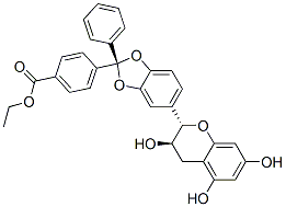 ethyl (2R-trans)-4-[5-(3,4-dihydro-3,5,7-trihydroxy-2H-1-benzopyran-2-yl)-2-phenyl-1,3-benzodioxol-2-yl]benzoate 结构式