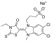 5,6-ジクロロ-2-(3-エチル-4-オキソ-2-チオキソチアゾリジン-5-イリデン)-2,3-ジヒドロ-3-メチル-1H-ベンゾイミダゾール-1-(1-プロパンスルホン酸)ナトリウム 化学構造式