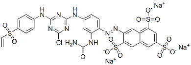 7-[[2-ウレイド-4-[[4-クロロ-6-[[4-[(エテニル)スルホニル]フェニル]アミノ]-1,3,5-トリアジン-2-イル]アミノ]フェニル]アゾ]-1,3,6-ナフタレントリスルホン酸/ナトリウム,(1:x) 化学構造式