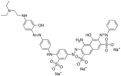trisodium 4-amino-3-[[4-[[4-[[4-[[2-(diethylamino)ethyl]amino]-2-hydroxyphenyl]azo]phenyl]amino]-3-sulphonatophenyl]azo]-5-hydroxy-6-(phenylazo)naphthalene-2,7-disulphonate  Struktur
