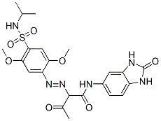 N-(2,3-dihydro-2-oxo-1H-benzimidazol-5-yl)-2-[[4-[[isopropylamino]sulphonyl]-2,5-dimethoxyphenyl]azo]-3-oxobutyramide Struktur