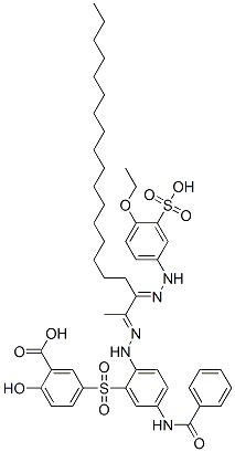 5-[[5-(ベンゾイルアミノ)-2-[2-[2-[2-(4-エトキシ-3-スルホフェニル)ヒドラゾノ]-1-メチルノナデカン-1-イリデン]ヒドラジノ]フェニル]スルホニル]-2-ヒドロキシ安息香酸 化学構造式
