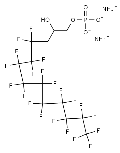 りん酸ジアンモニウム2-ヒドロキシ-4,4,5,5,6,6,7,7,8,8,9,9,10,10,11,11,12,12,13,13,13-ヘニコサフルオロトリデシル 化学構造式
