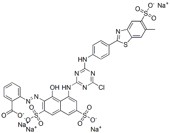 tetrasodium 2-[[8-[[4-chloro-6-[[4-(6-methyl-5-sulphonatobenzothiazol-2-yl)phenyl]amino]-1,3,5-triazin-2-yl]amino]-1-hydroxy-3,6-disulphonato-2-naphthyl]azo]benzoate Structure