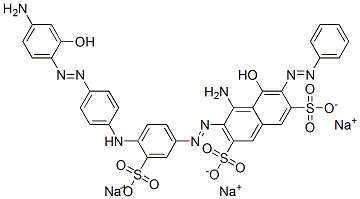 trisodium 4-amino-3-[[4-[[4-[(4-amino-2-hydroxyphenyl)azo]phenyl]amino]-3-sulphonatophenyl]azo]-5-hydroxy-6-(phenylazo)naphthalene-2,7-disulphonate Struktur