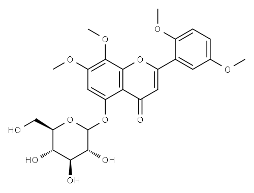 2-(2,5-二甲氧基苯基)-5-(BETA-D-吡喃葡萄糖基氧基)-7,8-二甲氧基-4H-1-苯并吡喃-4-酮 结构式