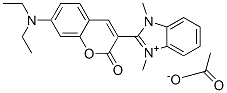 2-[7-(diethylamino)-2-oxo-2H-1-benzopyran-3-yl]-1,3-dimethyl-1H-benzimidazolium acetate Struktur