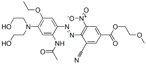 2-methoxyethyl 4-[[2-(acetylamino)-4-[bis(2-hydroxyethyl)amino]-5-ethoxyphenyl]azo]-3-cyano-5-nitrobenzoate 结构式
