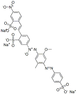 trisodium 5-[[2-methoxy-5-methyl-4-[(4-sulphonatophenyl)azo]phenyl]-N,N,O-azoxy]-2-[2-(4-nitro-2-sulphonatophenyl)vinyl]benzenesulphonate Structure