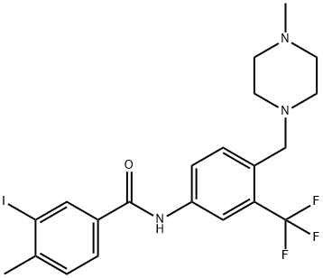 N-[3-(トリフルオロメチル)-4-[(4-メチルピペラジノ)メチル]フェニル]-3-ヨード-4-メチルベンズアミド 化学構造式