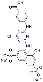 disodium hydrogen 4-[[4-chloro-6-[(8-hydroxy-3,6-disulphonato-1-naphthyl)amino]-1,3,5-triazin-2-yl]amino]benzoate Struktur