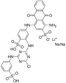 2-Anthracenesulfonic acid, 1-amino-4-[[3- [[4-chloro-6-[(3-sulfophenyl)amino] -1,3,5-triazin-2-yl]amino]-4-sulfophenyl]amino]-9,10-dihydro-9,10-dioxo-, monolithiumdisodium salt Structure