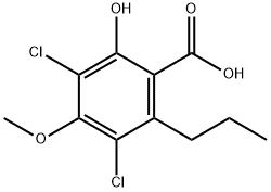3,5-ジクロロ-2-ヒドロキシ-4-メトキシ-6-プロピル安息香酸 化学構造式