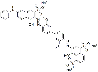 trisodium 4-hydroxy-3-[[4'-[[1-hydroxy-6-(phenylamino)-3-sulphonato-2-naphthyl]azo]-3,3'-dimethoxy[1,1'-biphenyl]-4-yl]azo]naphthalene-1,5-disulphonate Structure