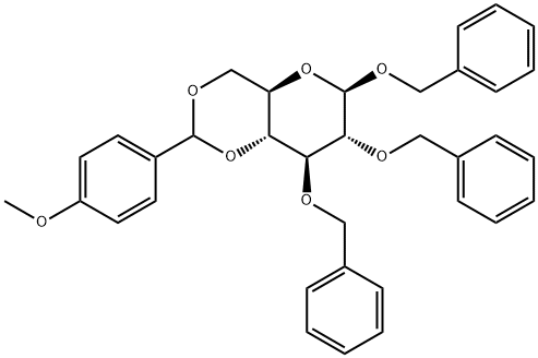 4,6-Di-O-(p-methoxybenzylidene)-1,2,3-tri-O-benzyl-β-D-glucopyranose Structure