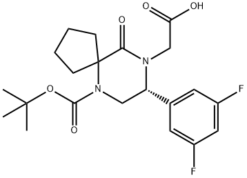 (R)-2-(6-(叔丁氧基羰基)-8-(3,5-二氟苯基)-10-氧代-6,9-二氮杂螺[4.5]癸烷-9-基)乙酸, 957187-37-0, 结构式