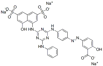 5-[[4-[[6-anilino-4-[(8-hydroxy-3,6-disulpho-1-naphthyl)amino]-1,3,5-triazin-2-yl]amino]phenyl]azo]salicylic acid, sodium salt Structure