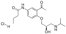 Butanamide, N-[3-acetyl-4-[2-hydroxy-3-[(1-methylethyl)amino]propoxy]phenyl]-, monohydrochloride, (R)- Structure