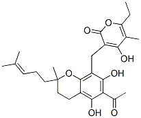 3-[[6-Acetyl-3,4-dihydro-5,7-dihydroxy-2-methyl-2-(4-methyl-3-pentenyl)-2H-1-benzopyran-8-yl]methyl]-6-ethyl-4-hydroxy-5-methyl-2H-pyran-2-one 结构式