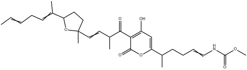 [5-[4-Hydroxy-3-[2-methyl-1-oxo-4-[tetrahydro-2-methyl-5-(1-methyl-1,4-hexadienyl)furan-2-yl]-3-butenyl]-2-oxo-2H-pyran-6-yl]-1-hexenyl]carbamic acid methyl ester Structure
