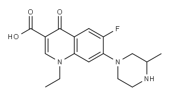 1-エチル-6-フルオロ-7-(3-メチルピペラジノ)-4-オキソ-3-キノリンカルボン酸 化学構造式