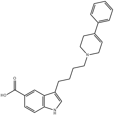 3-[4-(4-フェニル-1,2,3,6-テトラヒドロピリジン-1-イル)ブチル]-1H-インドール-5-カルボン酸 化学構造式