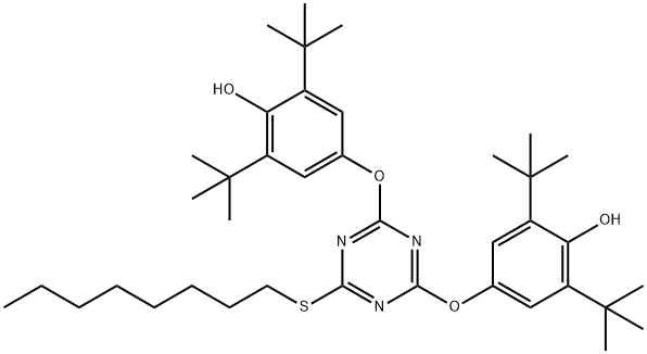 4,4'-[[6-(octylthio)-1,3,5-triazine-2,4-diyl]bis(oxy)]bis[2,6-di-tert-butylphenol]  Struktur