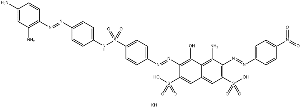 4-アミノ-6-[4-[[4-(2,4-ジアミノフェニルアゾ)フェニル]アミノスルホニル]フェニルアゾ]-5-ヒドロキシ-3-(4-ニトロフェニルアゾ)-2,7-ナフタレンジスルホン酸二カリウム 化学構造式