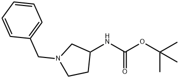 1-ベンジル-3-(tert-ブトキシカルボニルアミノ)ピロリジン 化学構造式