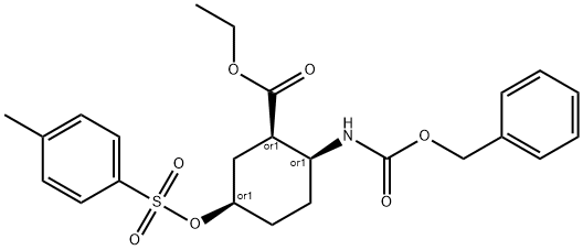 (1R*,2S*,5R*)-2-Benzyloxycarbonylamino-5-(toluene-4-sulfonyloxy)-cyclohexanecarboxylic acid ethyl ester Struktur