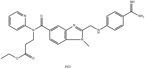 3-(2-(((4-カルバムイミドイルフェニル)アミノ)メチル)-1-メチル-N-(ピリジン-2-イル)-1H-ベンゾ[D]イミダゾール-5-カルボキサミド)プロパン酸エチル塩酸塩 化学構造式