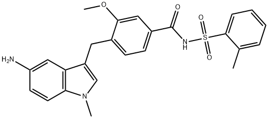 4-[(5-氨基-1-甲基-1H-吲哚-3-基)甲基]-3-甲氧基-N-[(2-甲基苯基)磺酰基]苯甲酰胺 结构式