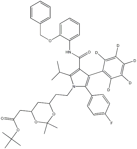 (6-{2-[3-(2-Benzyloxy-phenylcarbamoyl)-5-(4-fluoro-phenyl)-2-isopropyl-4-phenyl-d5-pyrrol-1-yl]-ethyl}-2,2-dimethyl-[1,3]-dioxane-4-yl)-acetic Acid, tert-Butyl Ester 结构式