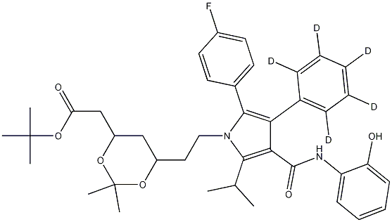 (6-2-[2-(4-Fluoro-phenyl)-4-(2-hydroxy-phenylcarbamoyl)-5-isopropyl-3-phenyl-D5-pyrrol-1-yl]-ethyl-2,2-dimethyl-[1,3]-dioxane-4-yl)-acetic Acid, tert-Butyl Ester 结构式