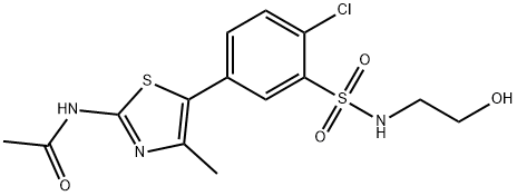 N-[5-[4-氯-3-[[(2-羟基乙基)氨基]磺酰基]苯基]-4-甲基-2-噻唑基]乙酰胺, 593960-11-3, 结构式