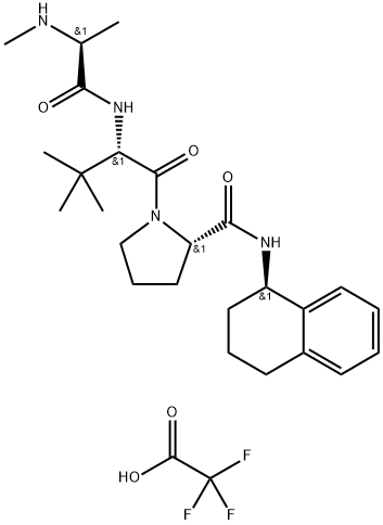 2,2,2-トリフルオロ酢酸(S)-1-((S)-3,3-ジメチル-2-((S)-2-(メチルアミノ)プロパンアミド)ブタノイル)-N-((R)-1,2,3,4-テトラヒドロナフタレン-1-イル)ピロリジン-2-カルボキサミド 化学構造式