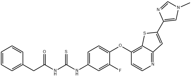N-(3-氟-4-(2-(1-甲基-1H-咪唑-4-基)噻吩并[3,2-B]吡啶-7-氧基)苯基氨基硫代甲酰基)-2-苯乙酰胺 结构式