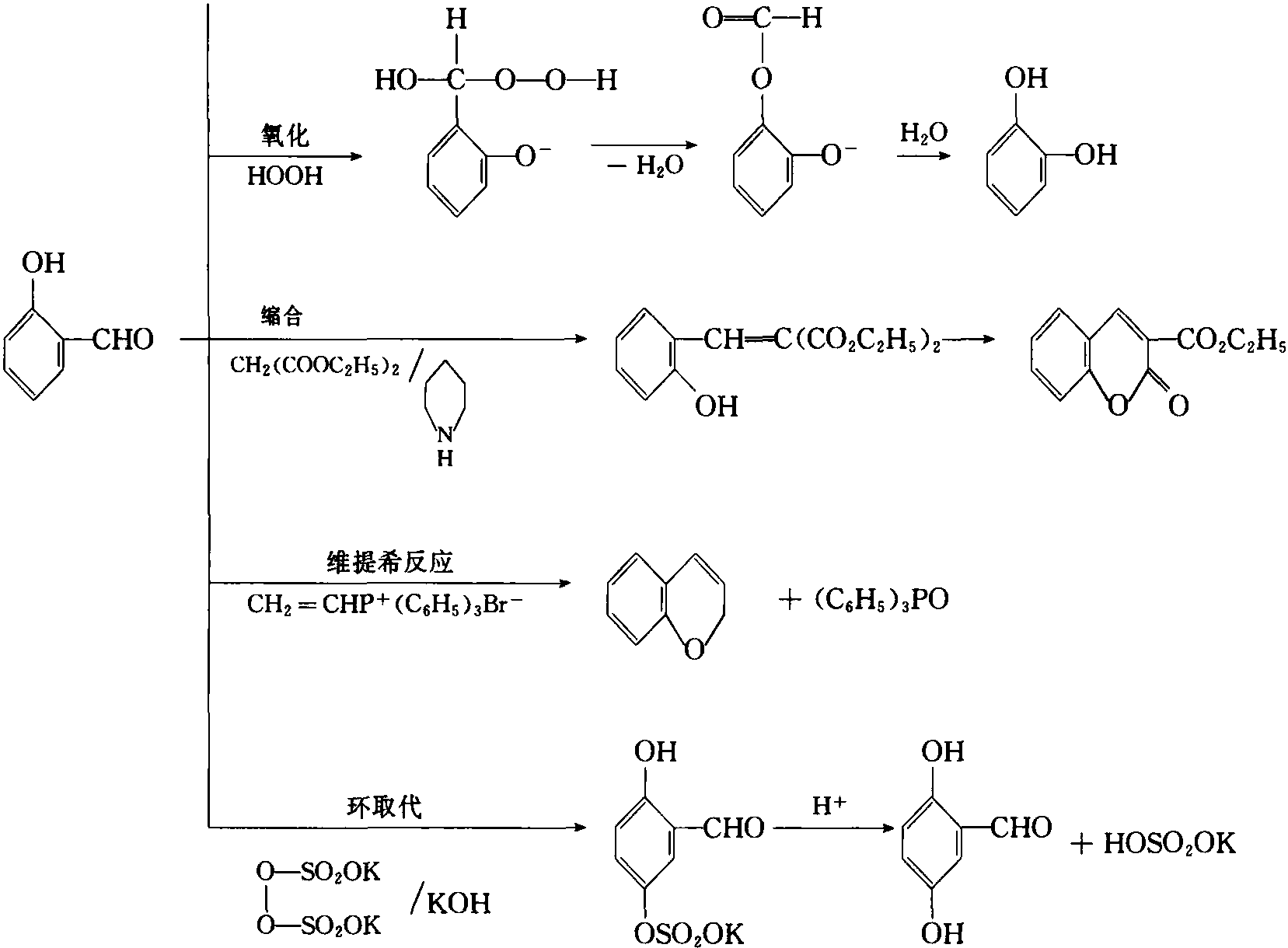 水杨醛的取代、缩合、氧化、维提希(Wittig)反应