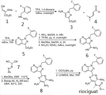 a chemical reactions road map of Riociguat production 