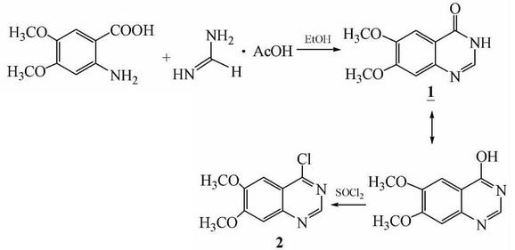 4-氯-6,7-二甲氧基喹唑啉的合成反应式