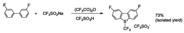 2,8-二氟-5-(三氟甲基)-5H-二苯并[B,D]噻吩-5-鎓三氟甲磺酸盐反应式