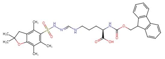 Nα-Fmoc-Nω-Pbf-D-精氨酸的化学结构式